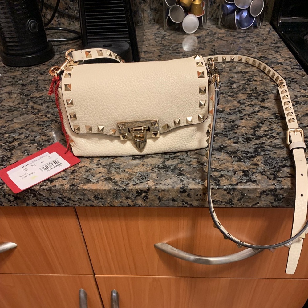 Valentino Bone White Leather Stud Cross Body